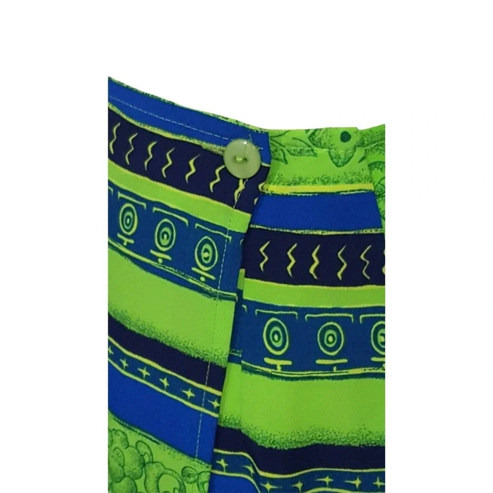 Vintage Maxi Wrap Skirt Small Floral Tribal Blue Green Polyester  L&S Designs